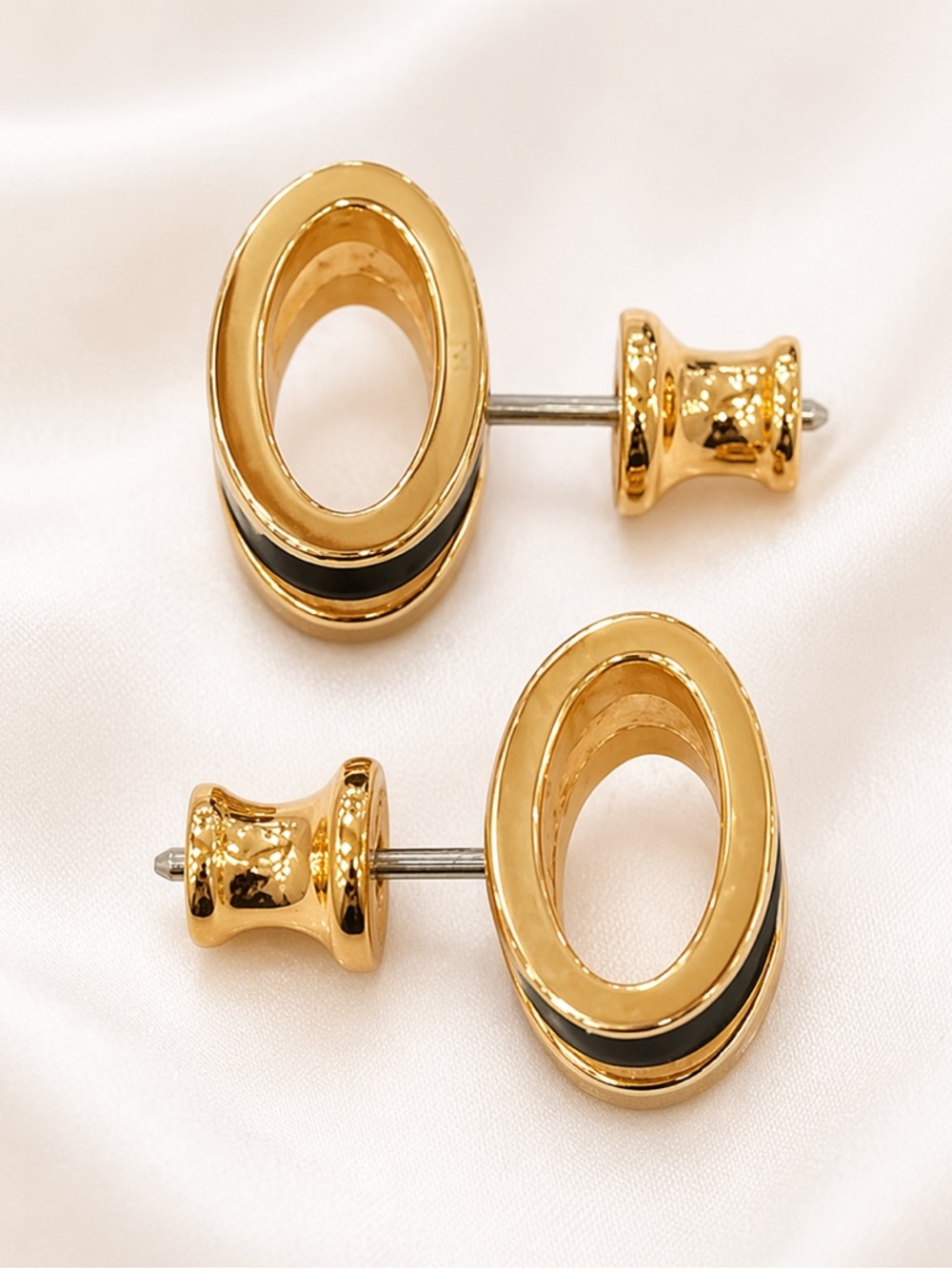 Hermes Black And Gold Pop H Piercing Earrings - Picture 4 of 5